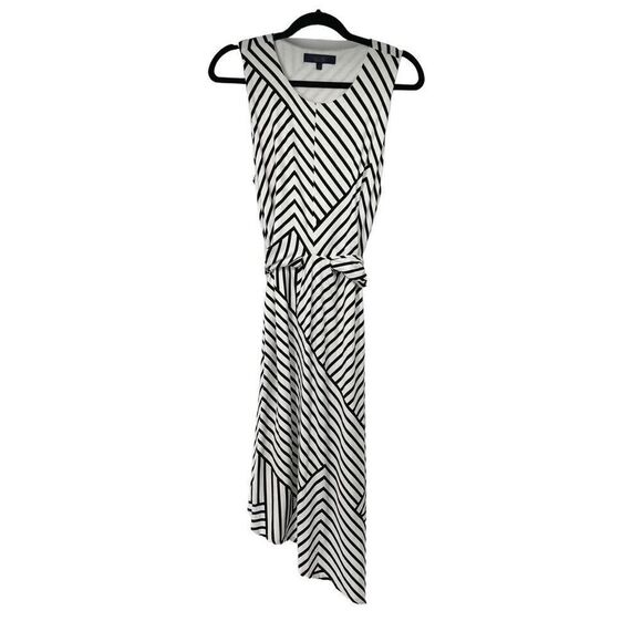 RACHEL Rachel Roy White Black Zig Zag Striped Asymmetric Sleeveless Dress‎ - Picture 1 of 15